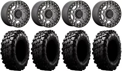 KMC Recon Beadlock 14  Wheels Gunmetal 28  Carnivore Tires Kawasaki Teryx Mule • $1627.40