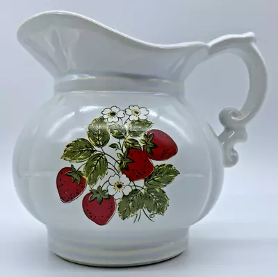 Vintage McCoy Strawberry Pitcher Kitchen Pottery White #7528 Color Home Decor • $21