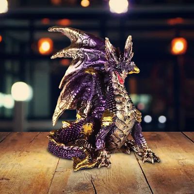 Purple Dragon Statue 3.75 W Fantasy Collectible Figurine Room Decor • $17.11