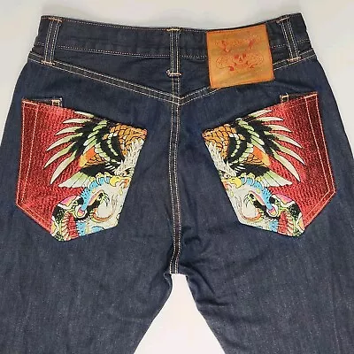 Ed Hardy Jeans Mens 30 X 32 Eagle Snake Embroidered Denim Y2K Tattoo Art • $100
