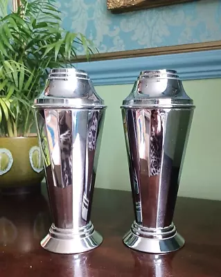 £95 • Buy STUNNING PAIR Of ART DECO SILVER CHROME COCKTAIL SHAKER STYLE VASES ROARING 20s