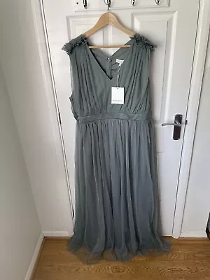 Maya Deluxe Curve Maxi Dress Bridesmaid Evening Grey/ Green Size Uk 26 Occasion • £20.12