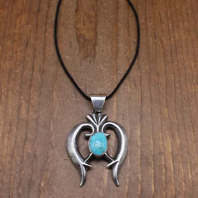 Vintage Sterling Silver And Turquoise Sand Cast Naja Pendant Necklace • $375