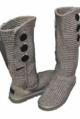 UGG Australia Classic Cardy Gray Sweater Knit Tall Boots 5819 Womens Size 7 • $20