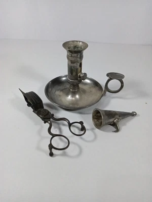 £14.95 • Buy Vintage Brass Candle Snuffer + Pewter Candle Holder With Cap & Handle - 254