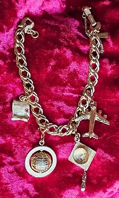 Vintage Monet Golden Ladies Graduation Cap Travel Charm Bracelete • $159