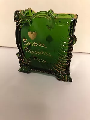 Unusual Souvenir Green Glass Deck Of Cards Holder - Pinconning Mich ~ SV63 • $85