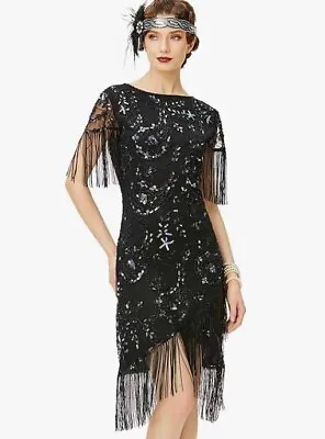 BABEYOND Womens Flapper 1920s Beaded Fringed Great Gatsby Dress Sz Small • $28.98