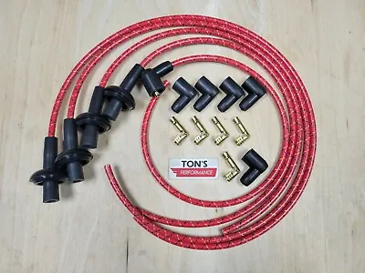 Universal 8mm Vintage Cloth Spark Plug Ignition Wire Kit Aircooled VW Bug Red BY • $65