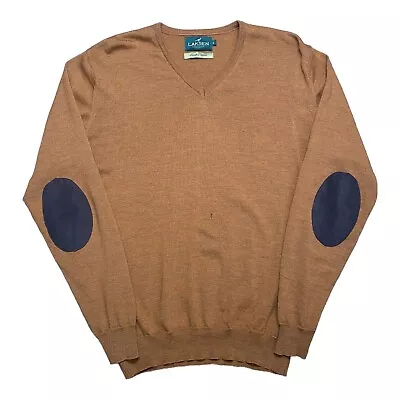 LAKSEN Superfine Merino Wool V-Neck Jumper XL Brown See Images For Condition • £15