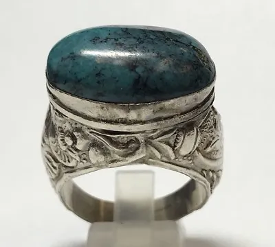 Huge Vintage Mens Floral Sterling Silver Turquoise Ring Western Style Size 12.5 • $175