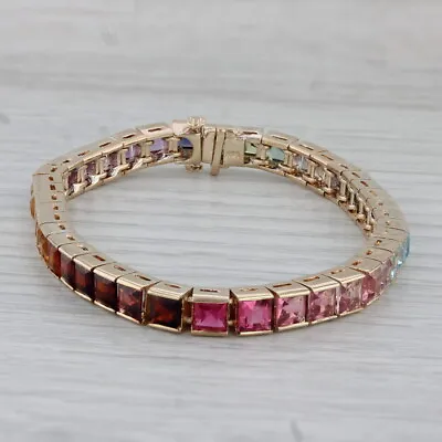 Rainbow Gemstone Tennis Bracelet 14k Yellow Gold 6.75  Amethyst Sapphire Topaz • $2249.99