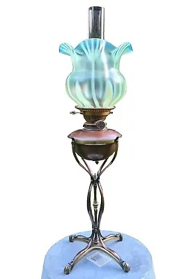 Original Victorian Art Nouveau WAS Benson Copper Oil Lamp Burner Vaseline Shade  • $2358.42