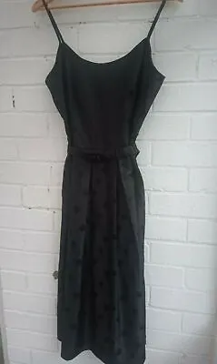 VTG 90s ST Michael Ladies Black Strappy Polka Dot Fit And Flare Slip Dress Sz 14 • $68.38