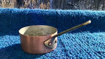 VINTAGE 4” Or 1/2 QUART COPPER SAUCE PAN POT COPPER HANDLE MARKED FRANCE • $35