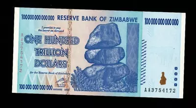 Zimbabwe 100 Trillion Dollar Genuine UNC AA Serial Number UV Checked Nice Number • £119.95
