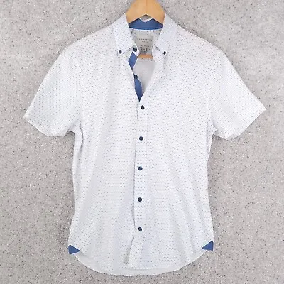 $14.99 • Buy Construct Shirt Men Small Slim Fit Button Down White Blue Polka Dot Stretch