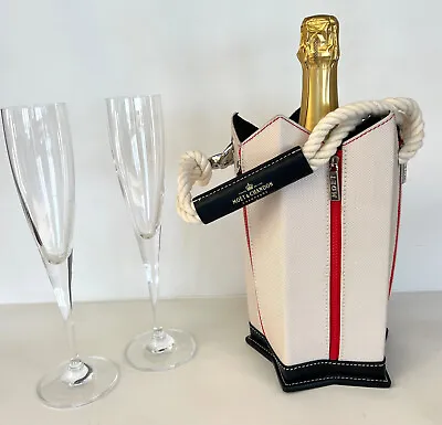 Moet Chandon Champagne Canvas Ice Bucket Nautical Modern Red Cream Brown Zippers • $129