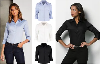 £7.99 • Buy Kustom Kit Ladies Three Quarter Sleeve Oxford Blouse Shirt Smart Office Kk710