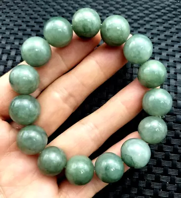 Certified Oily Green Natural A Jadeite Carved 13.5MM Bead Stretchy Bracelet • $0.99