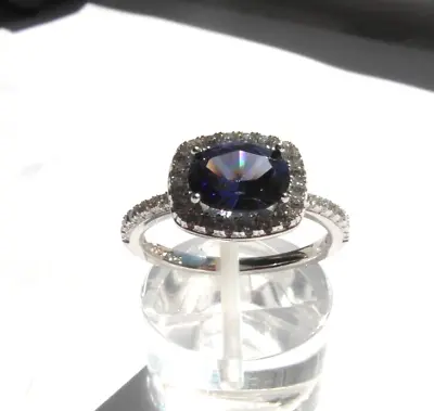 219m CLEARANCE SALE Ladies Tanzanite & Diamonique Silver Halo Ring Size O • £49