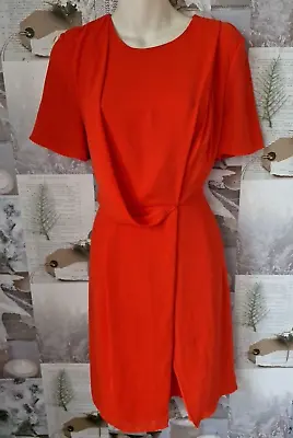 Whistles Red Chiffon Short Sleeve Midi Drape Effect V-Back Dress UK 10 • £9.99