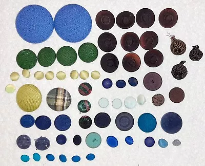 Cute Vintage Mixed Lot 66 Fabric Buttons Blue Green Brown • $2.99