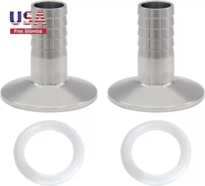 Sanitary Fitting 1.5  Tri Clamp To 1  Hose Barb Fitting 304 Stainless Steel 2PCS • $22.99