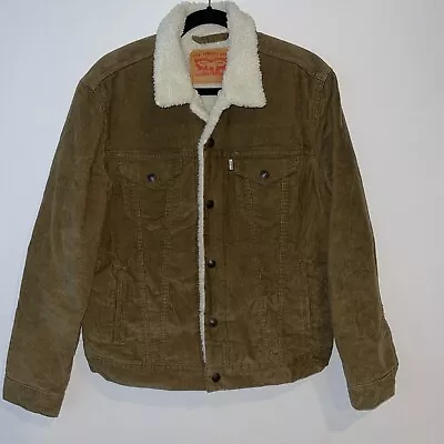 Levis Jacket Mens Size M  Brown Corduroy Trucker Sherpa Lined • $34.99