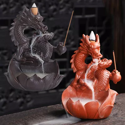 $8.88 • Buy Ceramic Dragon Backflow Incense Holder Waterfall Incense Burner 100pcs Cones