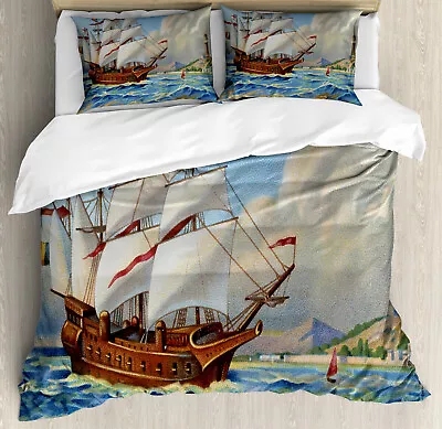 Vintage Boat Duvet Cover Set Ship Sail • £32.99