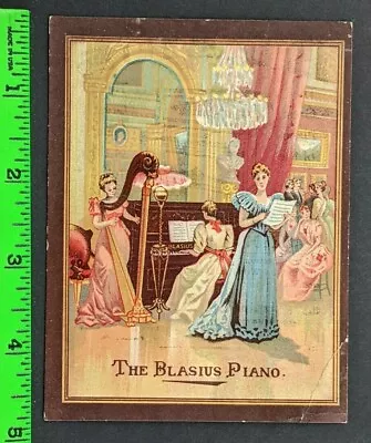 Vintage 1880's Blasius Piano Women Harp Ball Dance Chandelier Trade Card • $24.95