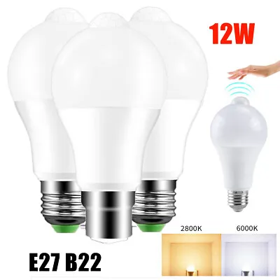 12W LED E27 B22 PIR Sensor Motion Light Bulb Security Smart Warm Cool Lamp 220V • $9.49