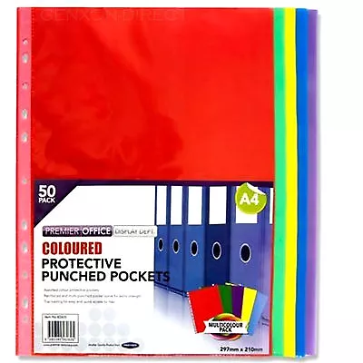 50 X A4 Punched Polly Pocket Document Sleeve Office School Filing Colour Wallet  • £4.59