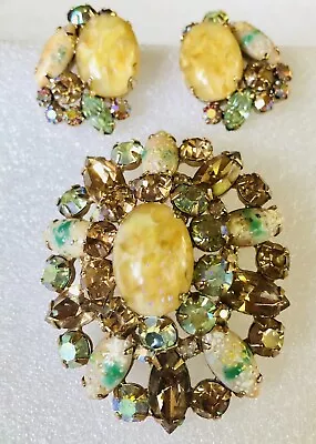 Rare! Vintage D&E Juliana  Easter Egg  Confetti Stone Brooch Pin & Earring Set • $149.95