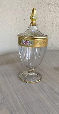 Heisey Glass Covered Antique Candy Dish With Gold Accents • $50