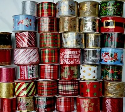 Christmas Wired Woven Ribbon Width 63mm • £2.49