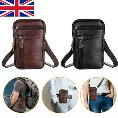 Men Leather Fashion Phone Pouch Belt Bag Shoulder Crossbody Waist Pack Handbags • £6.98