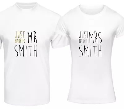 Just Married T-Shirt Set Mr And Mrs Tshirts Matching Wedding Couples Gift • £18.99