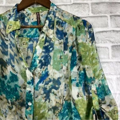 Mushka By Sienna Rose Teal Green Tie Dyed Aheer Coastal Beach Blouse Top Sz L • $14.40