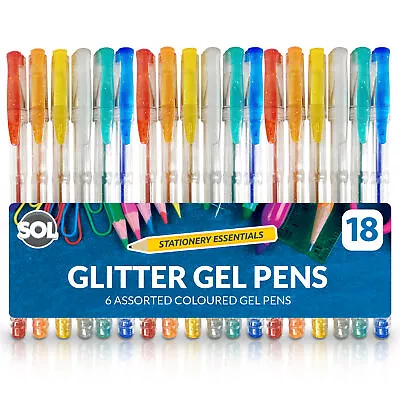 18 Pack Glitter Gel Pens Set | Shimmering Pen For Adult Colouring Book Kids • £3.99