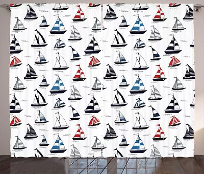 Nautical Curtains Cartoon Sailboats Pattern • £47.99