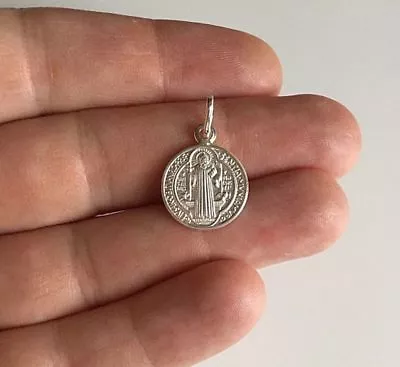 925 STERLING SILVER SAINT BENEDICT PENDANT/PLATA MEDALLA DE SAN BENITO-15mm #1 • $14.29