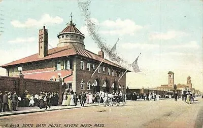 C1910 State Bath House Revere Beach MA Horse Buggy Street People Dirt Road  P10 • $5.59