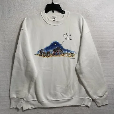 Vtg Christmas Sweatshirt Mens Large Religion Long Sleeve Crew Neck White • $10