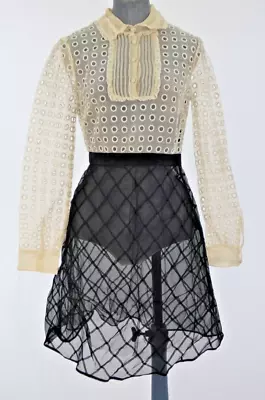 Red Valentino Dress Silk Sheer Black White Cutwork Lace Flared Eyelet Victorian • £99.99