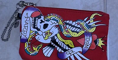 DON ED HARDY CANVAS RED CLUTCH  WITH Silver Clip On Wristlet Chain • $9.99