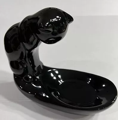 Vintage Royal Haeger Ceramic Black Cat Figures Candle Holder Trinket Tray 8.5” • $26.99