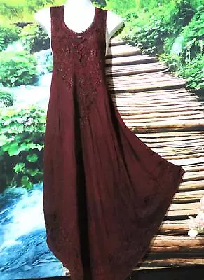 Boho Maroon Long Embroidered Dress Faux Lace Up S/l 12 - 16 -96 - 110cms Last 1 • $30