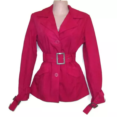 Rave Fuschia Pink Cotton Belted Trench Coat Jacket Size Small Medium 6 • $9.99